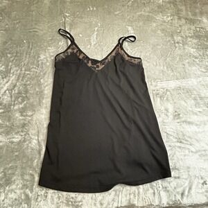 black tank top leopard print trim along the v-necklin Crazy Train Med Adjustable